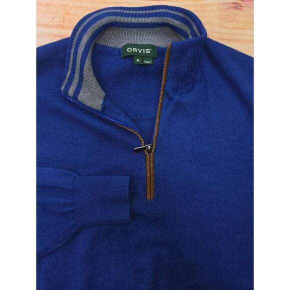 Orvis Mens Medium Blue Quarter-Zip Sweater - Picture 4 of 8